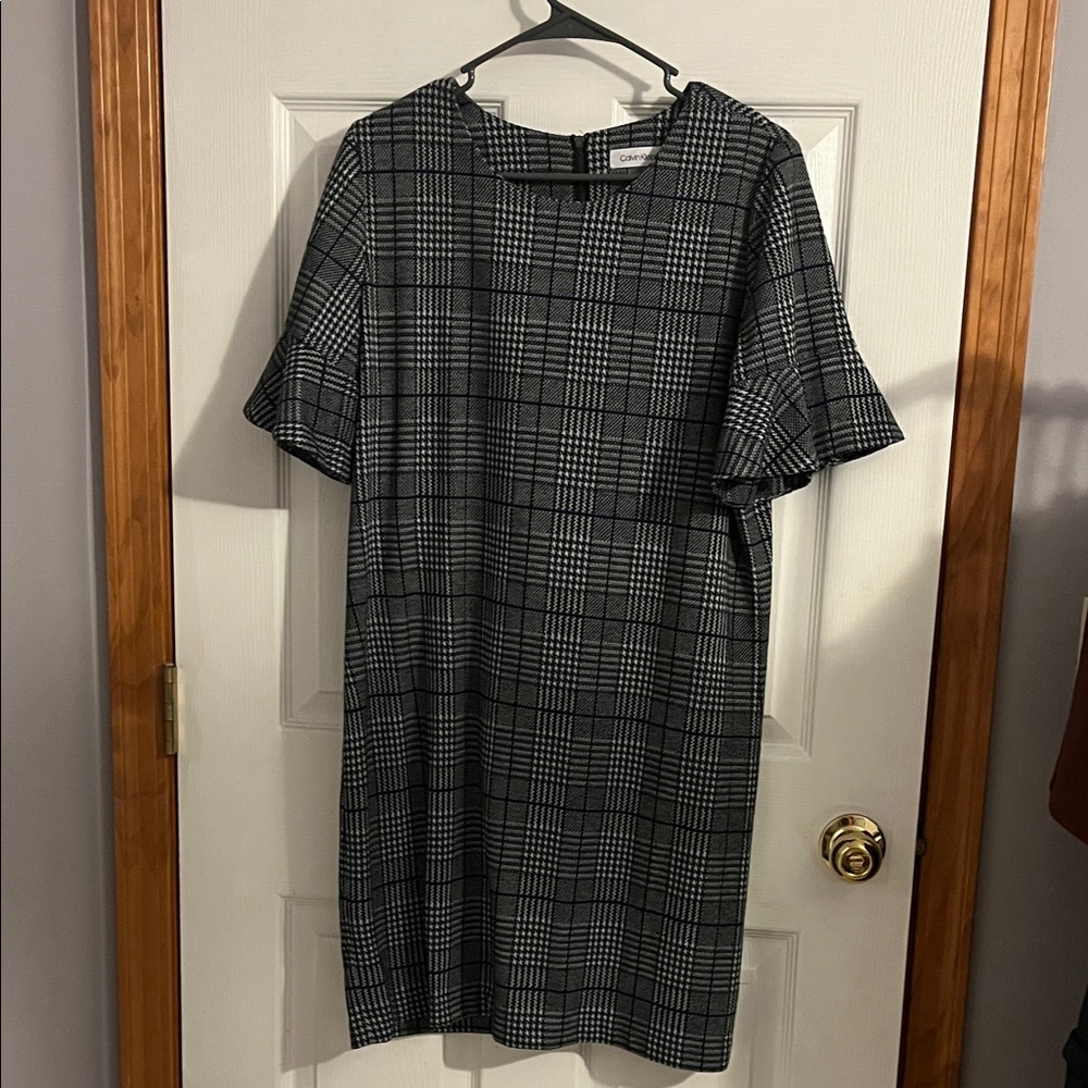 Calvin Klein Black and Gray Plaid Midi Dress
